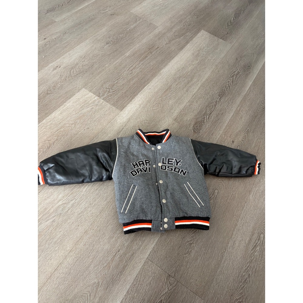 Harley-Davidson Kids Reversible Varsity Jacket Grey Black 3X Embroidered Logo